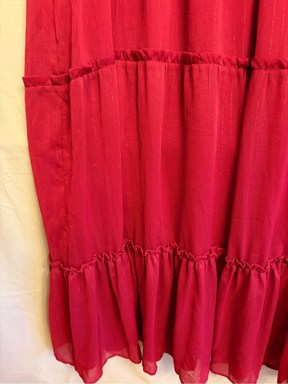Draper James Crimson Red With Metallic Accents Sleeveless Tiered Maxi Dress - Picture 6 of 12
